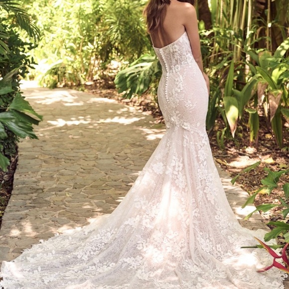 Maggie Sottero Lace Strapless Wedding Dress with Detachable Sleeves - Picture 2 of 6